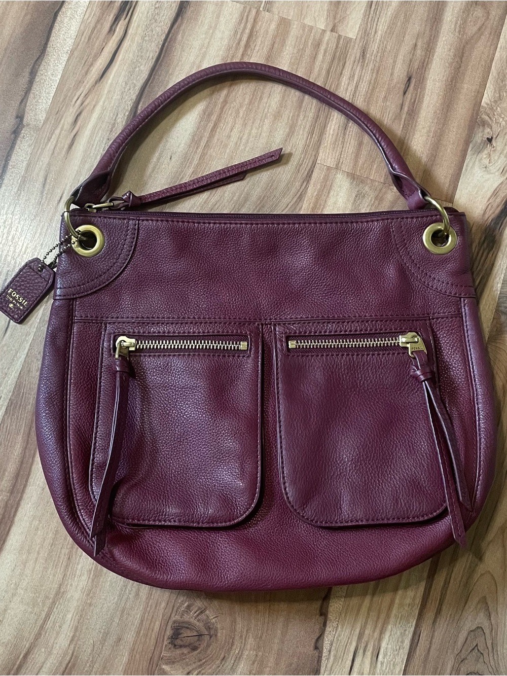 Fossil Karli Large Hobo Shoulder Bag Oxblood Maroon Pebbled Leather 2015